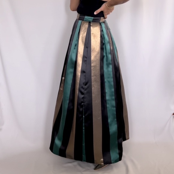Dresses & Skirts - EVENING black, gold and green striped maxi skirt - perfect for holiday events